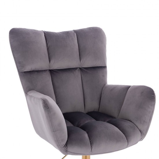Lounge Chair Gold Velvet Dark Grey-5400361 ΣΚΑΜΠΩ ΑΙΣΘΗΤΙΚΗΣ - MANICURE - ΚΟΜΜΩΤΗΡΙΟΥ - ΤΑΤΤΟΟ