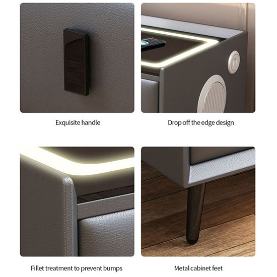 Smart bedside table Leather Passion Light Gray - 6900182 MAKE UP FURNITURES