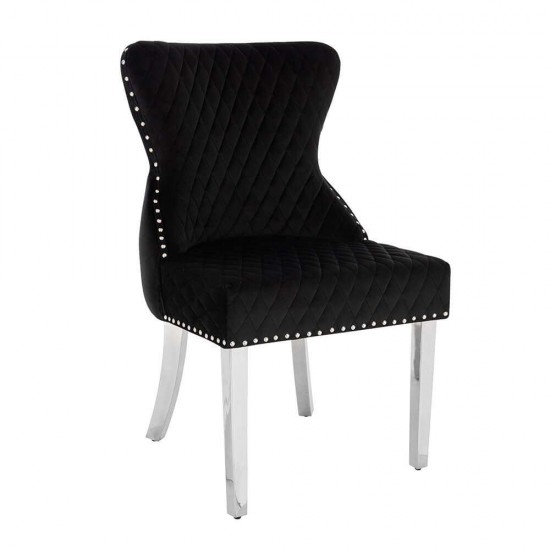 Luxury Chair French Velvet Lion King Black Silver-5470222 KING & QUEEN FURNITURE