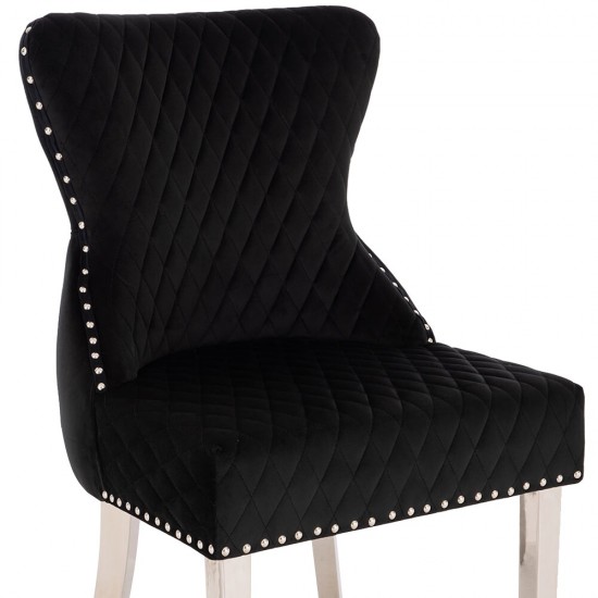 Luxury Chair French Velvet Lion King Black Silver-5470222 KING & QUEEN FURNITURE
