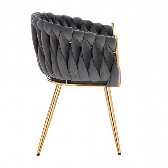 Nordic Style Luxury Beauty Chair Velvet Dark Gray Gold-5400372 BEAUTY & LOUNGE CHAIRS