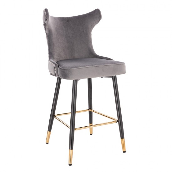 Luxury Bar stool Velvet Dark Grey Gold - 5450111 BAR STOOLS
