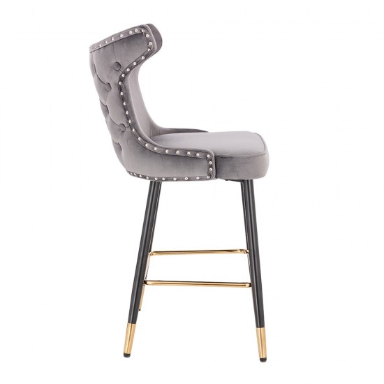 Luxury Bar stool Velvet Dark Grey Gold - 5450111 BAR STOOLS