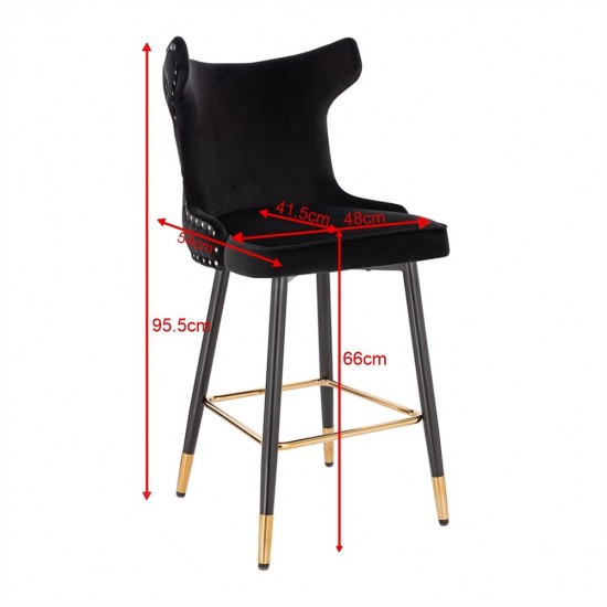 Luxury Bar stool Velvet Black Gold - 5450112 BAR STOOLS