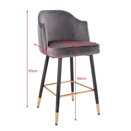 Luxury Bar stool Velvet Dark Grey Gold - 5450115 BAR STOOLS