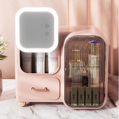 Makeup storage box με Led smart touch Καθρέφτη Pink - 6930259