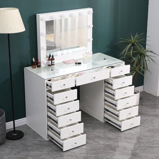 Best Seller Vanity Table Glass Top & Ηollywood Mirror - 6910010 MAKE UP FURNITURES