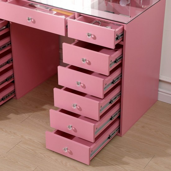 Full Set Vanity Table Pink & Hollywood Full Mirror με 2 ράφια αποθήκευσης-6910021 MAKE UP FURNITURES