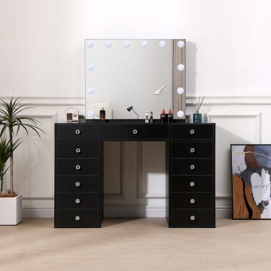 Full Set Vanity Table Black & Hollywood Full Mirror με 2 ράφια αποθήκευσης-6910022 MAKE UP FURNITURES
