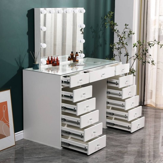 Full Set Vanity Table  & Hollywood Full Mirror με 2 Beauty Vanity Storage Stations -6910025