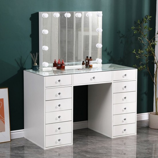 Best seller Vanity Table 120cm Glass Top & Hollywood Full Mirror - 6961013