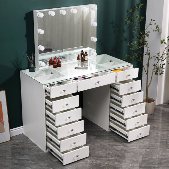 Best seller Vanity Table Glass Top & Hollywood Full Mirror - 6961013 MAKE UP FURNITURES Best seller Vanity Table Glass Top & Hollywood Full Mirror - 6961013 MAKE UP FURNITURES