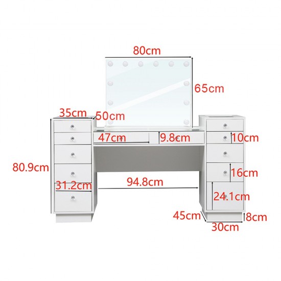 Vanity Table Glass Top & Ηollywood Full Mirror XL 165cm  -6961061 MAKE UP FURNITURES