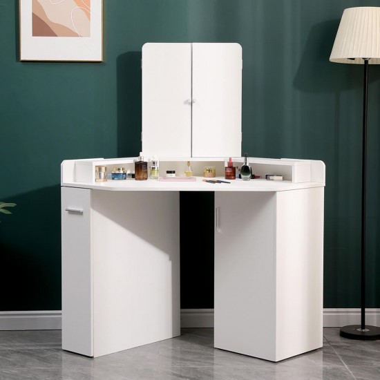 Corner Vanity Table with Trifold Mirror White-6961067 BOUDOIR LUXURY COLLECTION