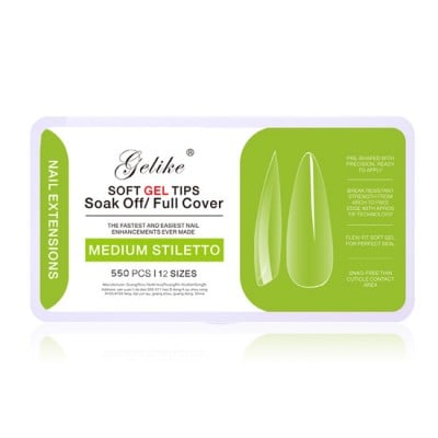 Soft Gel Tips Full Cover Medium Stiletto 550 Τεμάχια - 4220119
